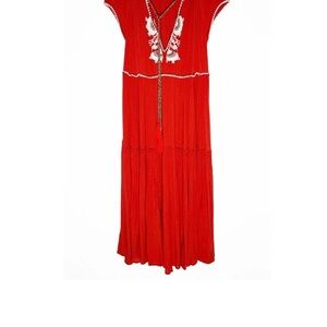 Free People Red Embroidered Maxi Dress